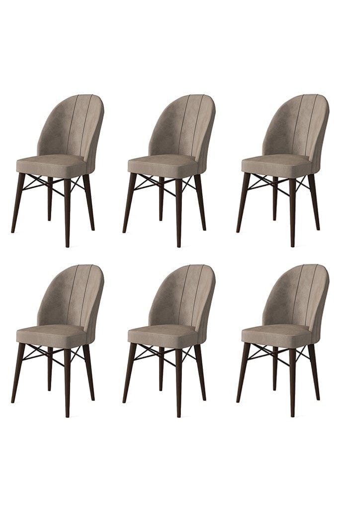 Asir Set 6 scaune tapitate cu stofa si picioare metalice, Ritim Cappuccino / Maro, l44xA42xH96 cm