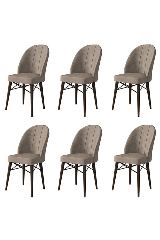Asir Set 6 scaune tapitate cu stofa si picioare metalice, Ritim Cappuccino / Maro, l44xA42xH96 cm