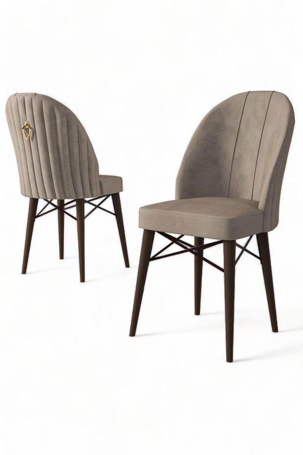 Asir Set 6 scaune tapitate cu stofa si picioare metalice, Ritim Cappuccino / Maro, l44xA42xH96 cm