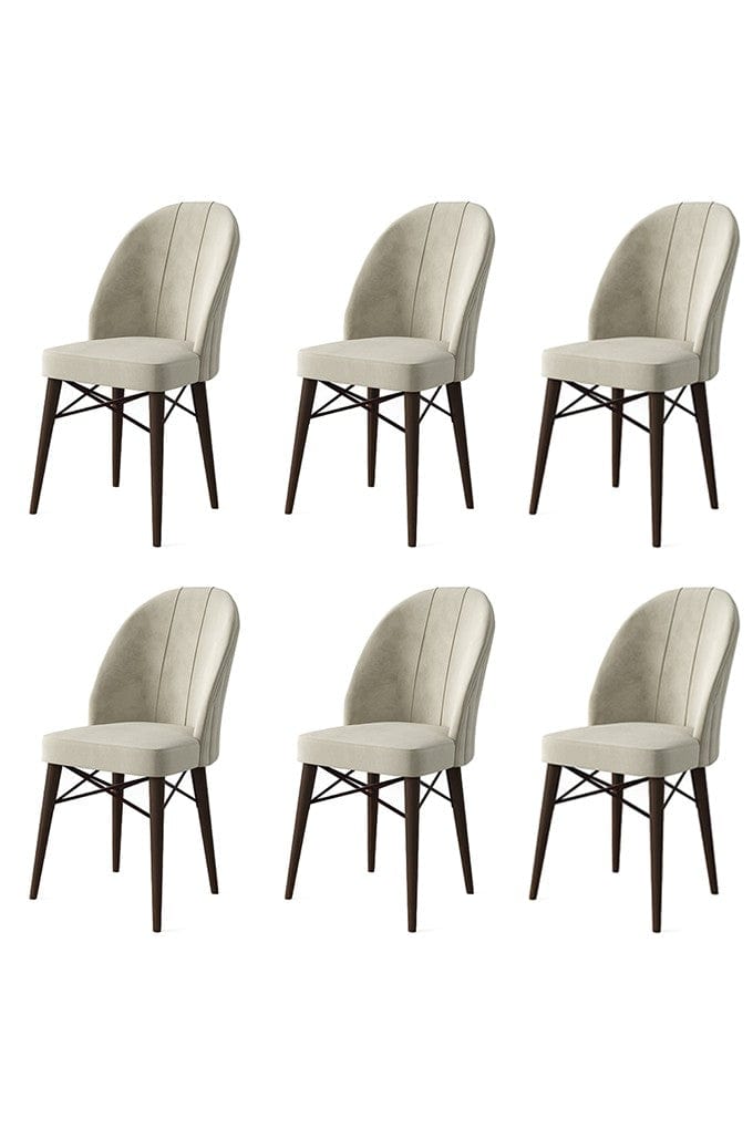 Set 6 scaune tapitate cu stofa si picioare metalice, Ritim Crem / Maro, l44xA42xH96 cm