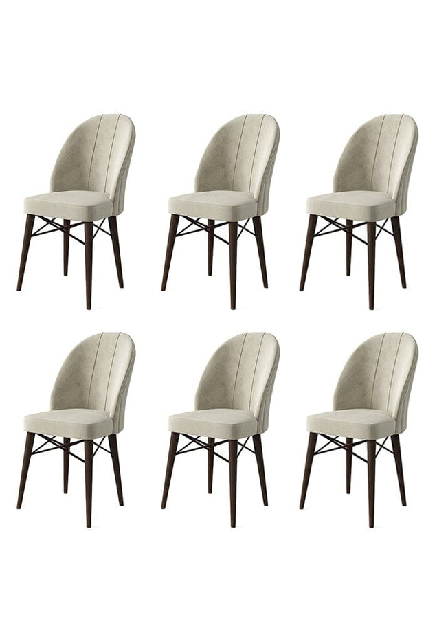 Set 6 scaune tapitate cu stofa si picioare metalice, Ritim Crem / Maro, l44xA42xH96 cm