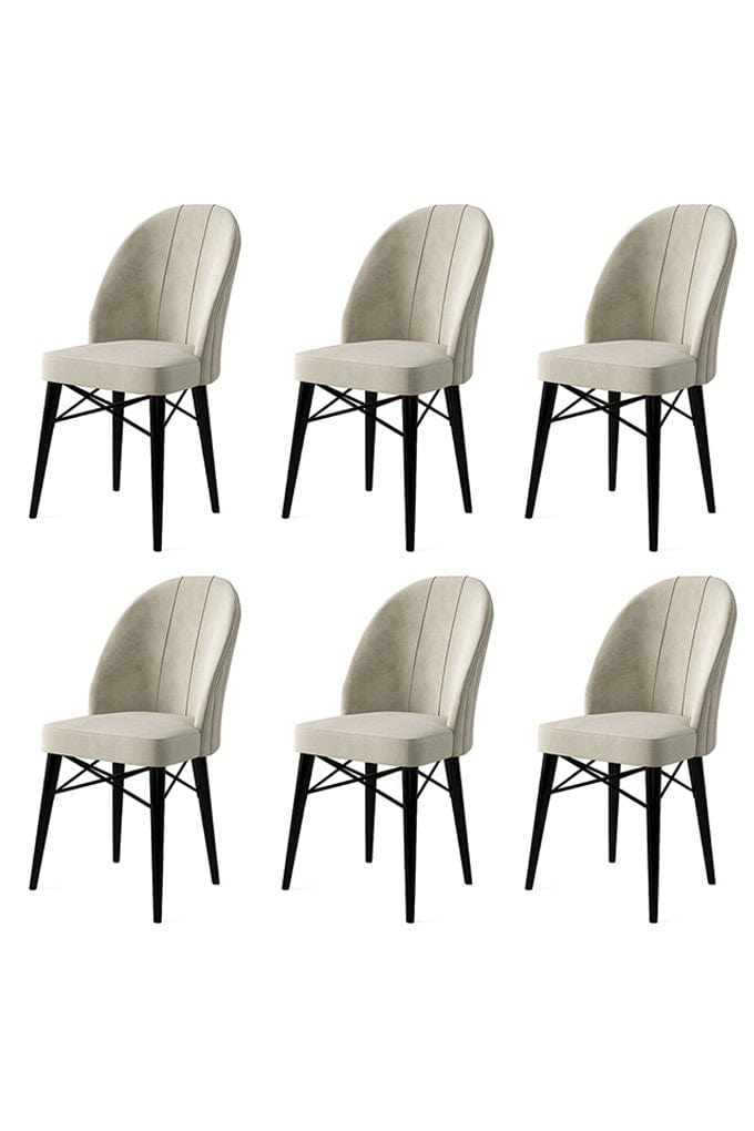 Asir Set 6 scaune tapitate cu stofa si picioare metalice, Ritim Crem / Negru, l44xA42xH96 cm