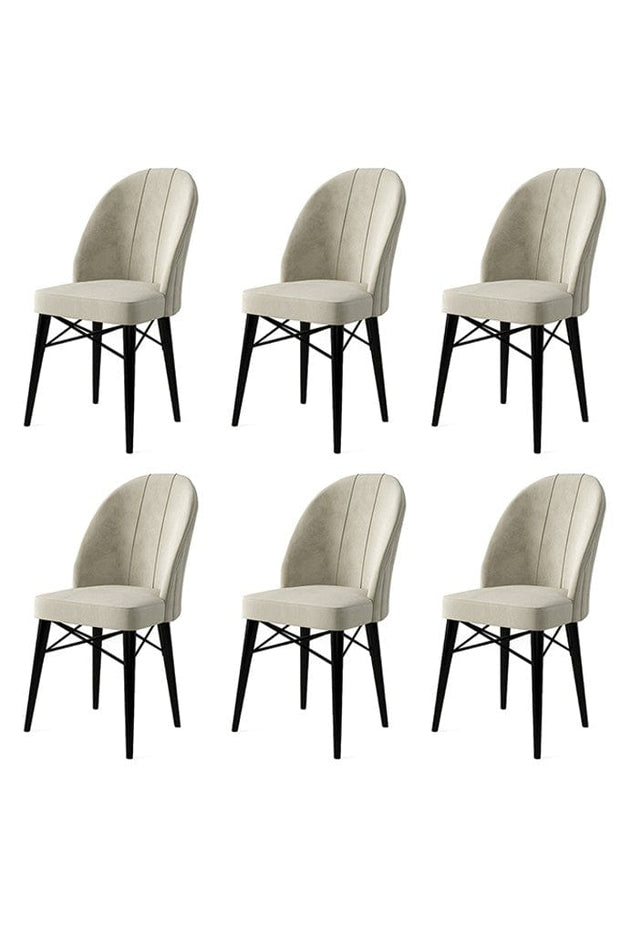 Asir Set 6 scaune tapitate cu stofa si picioare metalice, Ritim Crem / Negru, l44xA42xH96 cm