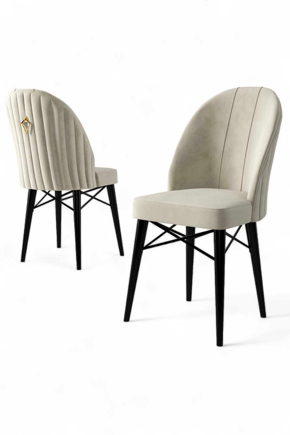 Asir Set 6 scaune tapitate cu stofa si picioare metalice, Ritim Crem / Negru, l44xA42xH96 cm