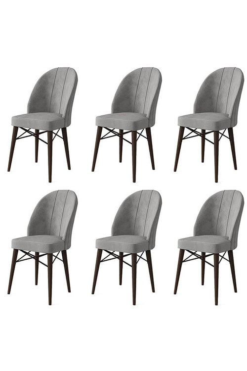 Asir Set 6 scaune tapitate cu stofa si picioare metalice, Ritim Gri / Maro, l44xA42xH96 cm