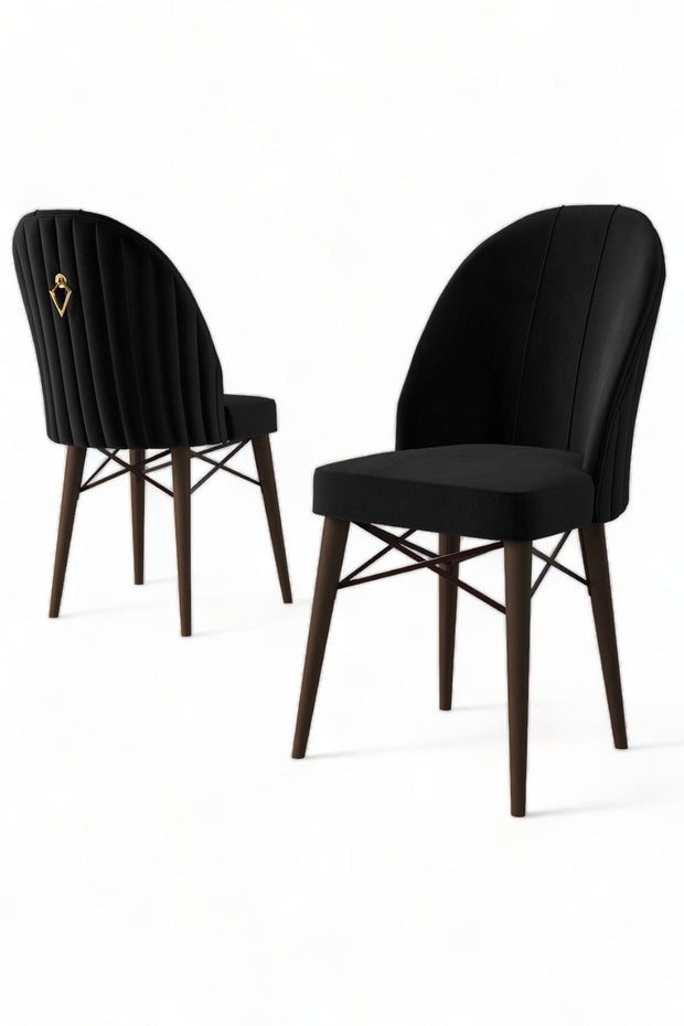 Set 6 scaune tapitate cu stofa si picioare metalice, Ritim Negru / Maro, l44xA42xH96 cm (2)