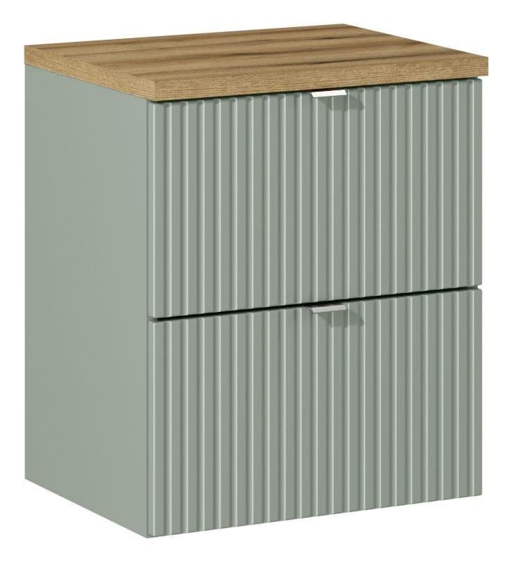 Set baie masca cu blat, cu 2 sertare 50 cm, Lrg Verde / Stejar
