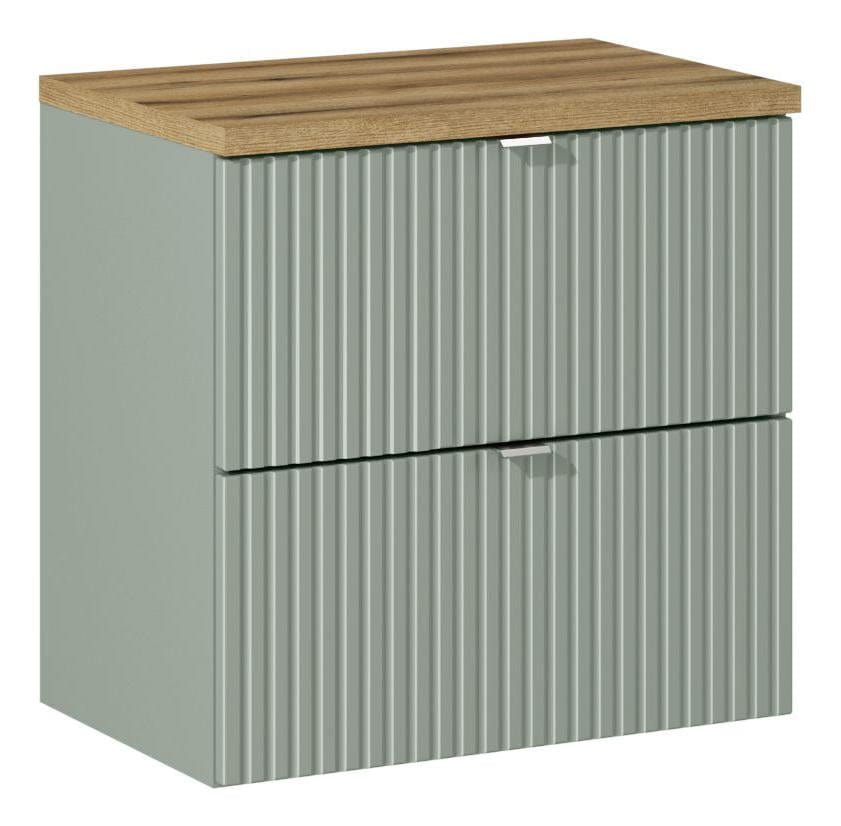 Set baie masca cu blat, cu 2 sertare 60 cm, Lrg Verde / Stejar
