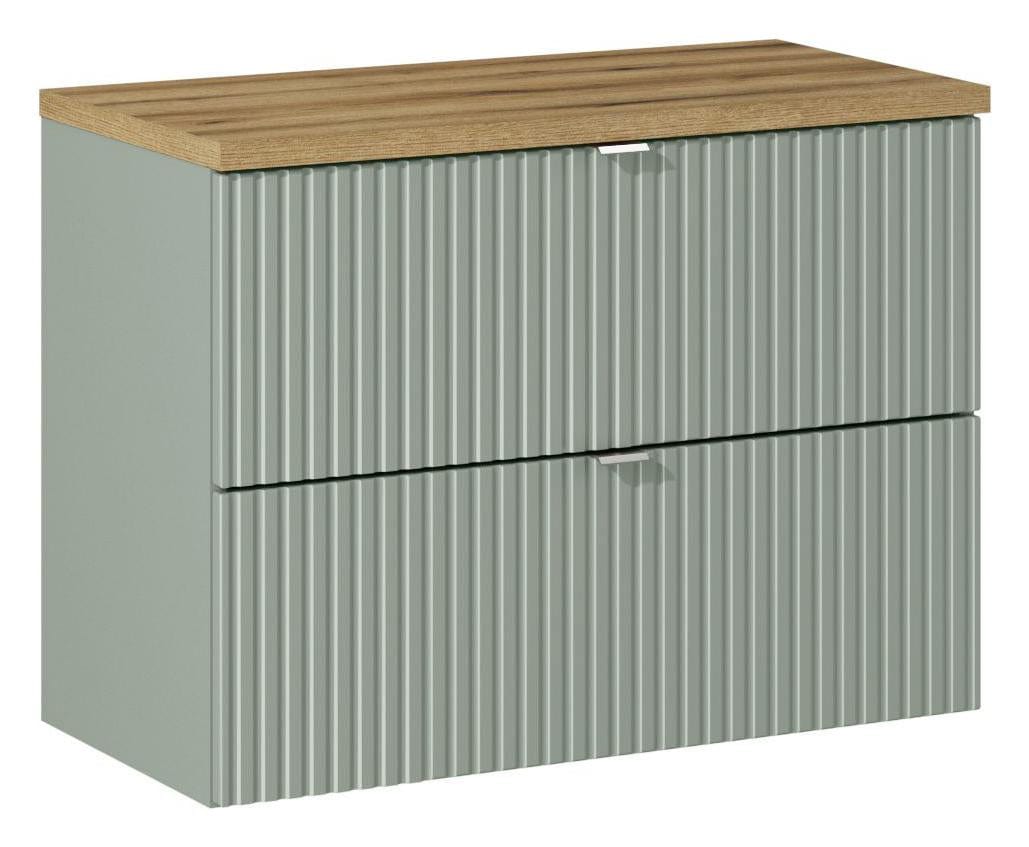 Set baie masca cu blat, cu 2 sertare 80 cm, Lrg Verde / Stejar