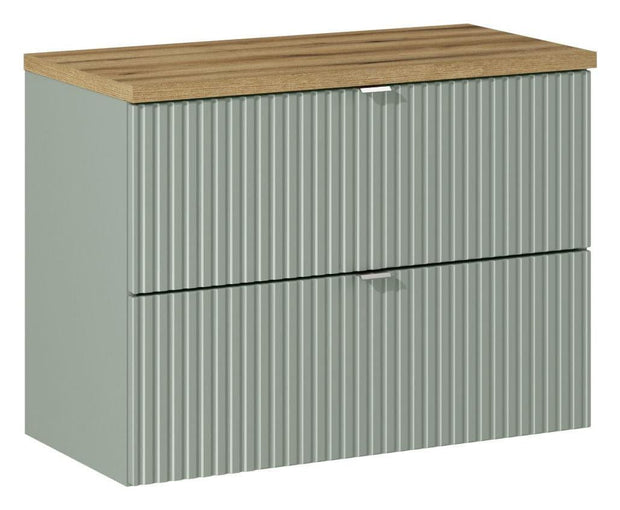 Set baie masca cu blat, cu 2 sertare 80 cm, Lrg Verde / Stejar