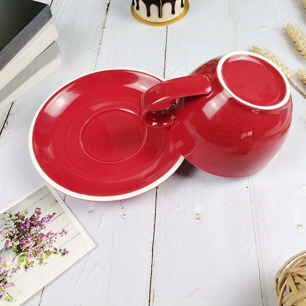 BFSummer Set ceasca cu farfurioara, din ceramica, French Rosu, 100 ml