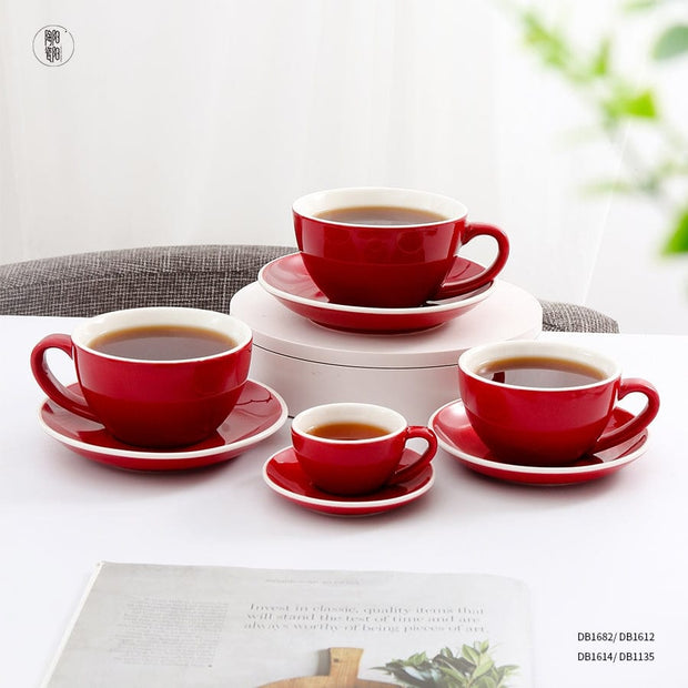 BFSummer Set ceasca cu farfurioara, din ceramica, French Rosu, 100 ml