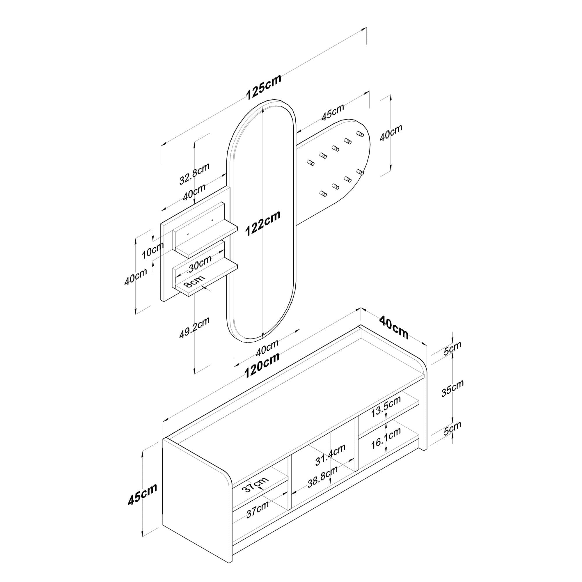 Asir Set de mobila hol din pal, 2 piese, EE101 1983 Alb / Nuc
