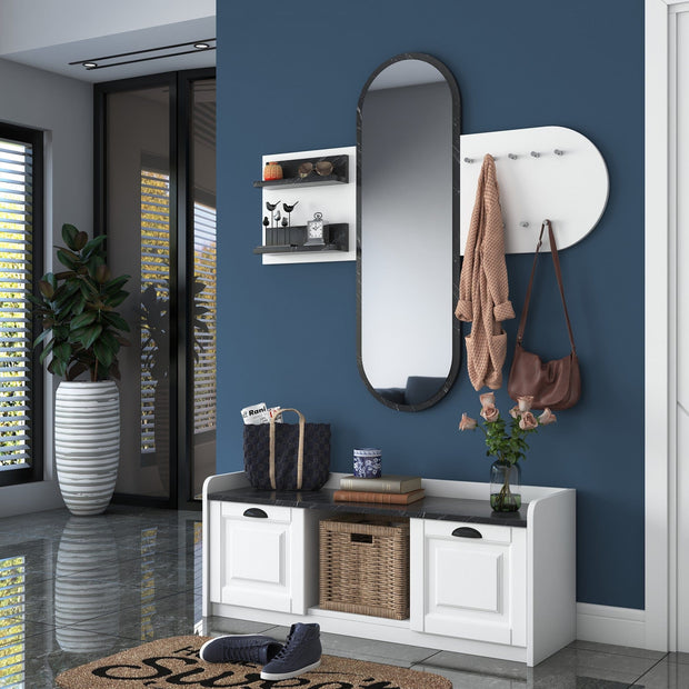 Asir Set de mobila hol din pal, 2 piese, EE101 2040 Alb / Negru