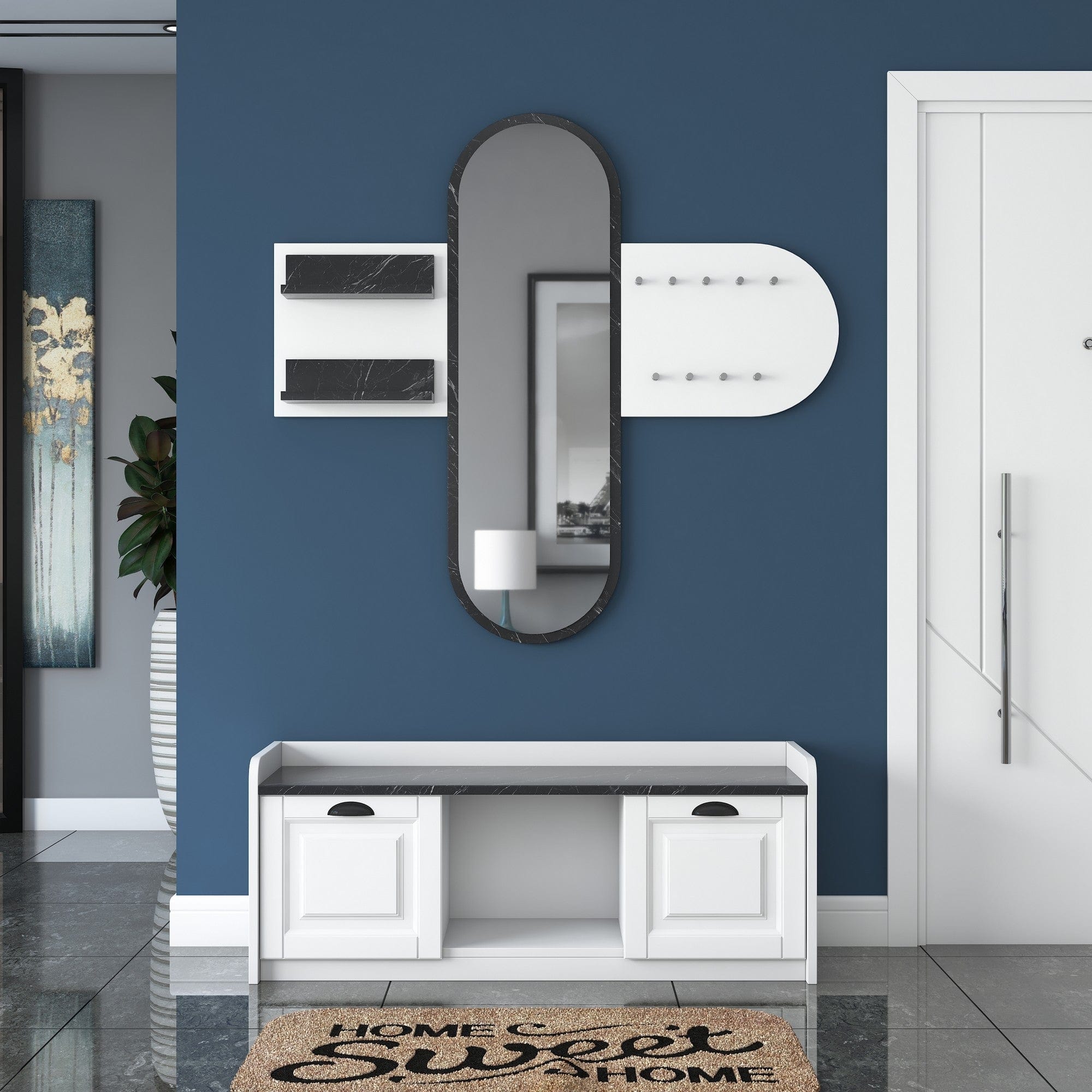 Asir Set de mobila hol din pal, 2 piese, EE101 2040 Alb / Negru