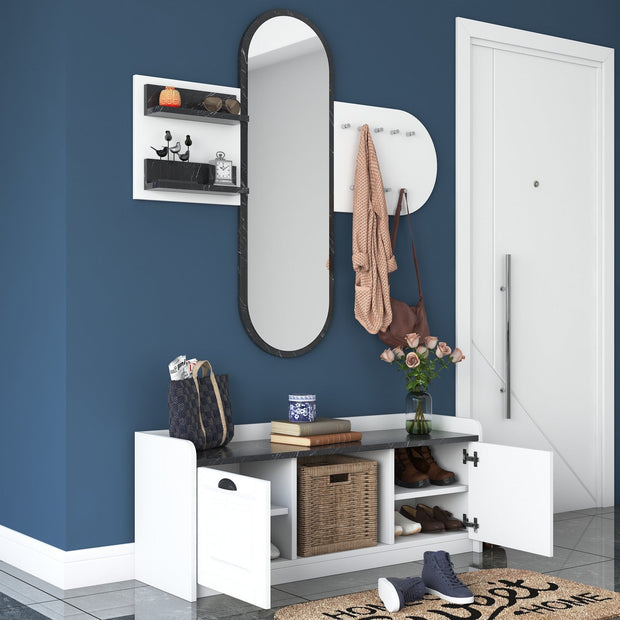 Asir Set de mobila hol din pal, 2 piese, EE101 2040 Alb / Negru