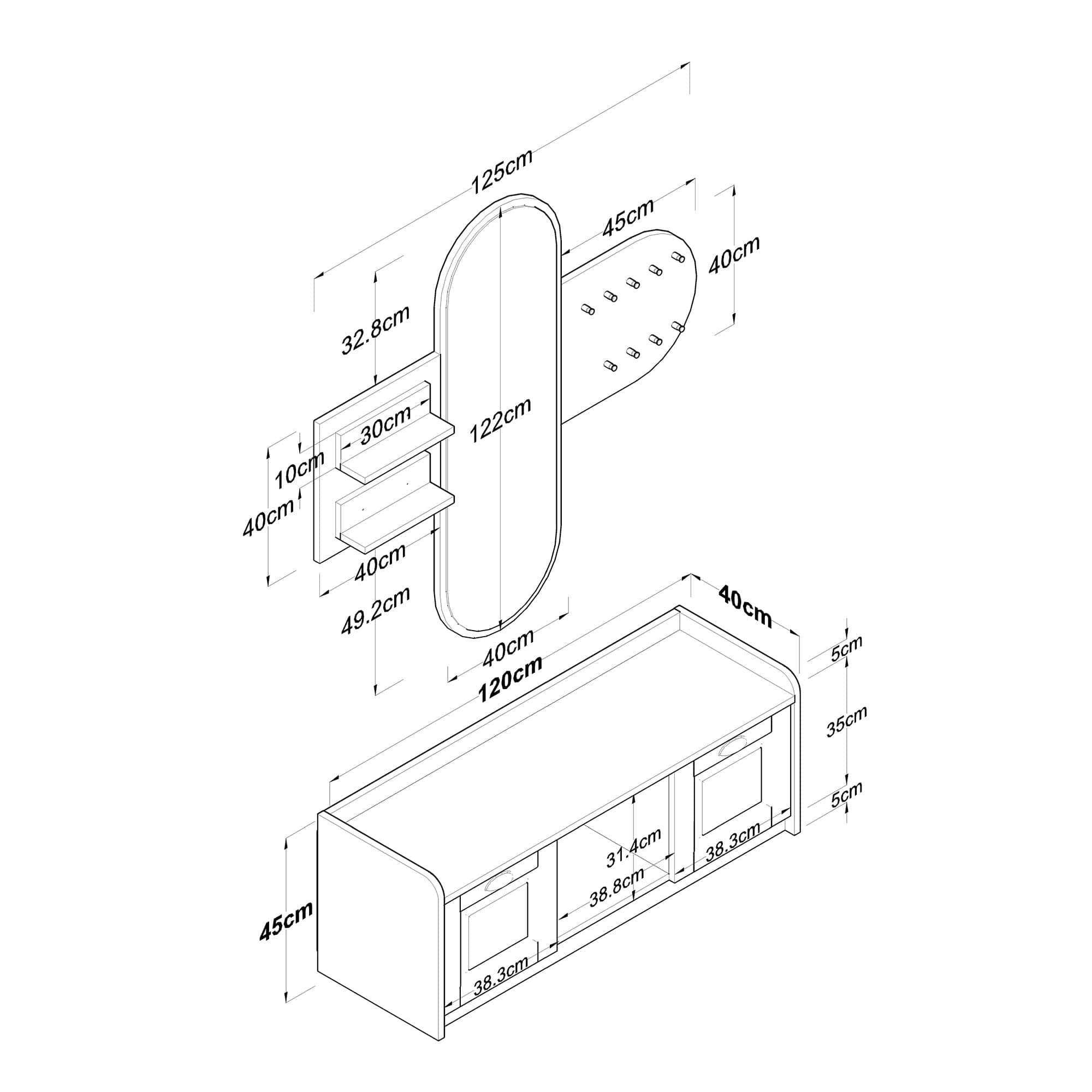 Asir Set de mobila hol din pal, 2 piese, EE101 2040 Alb / Negru