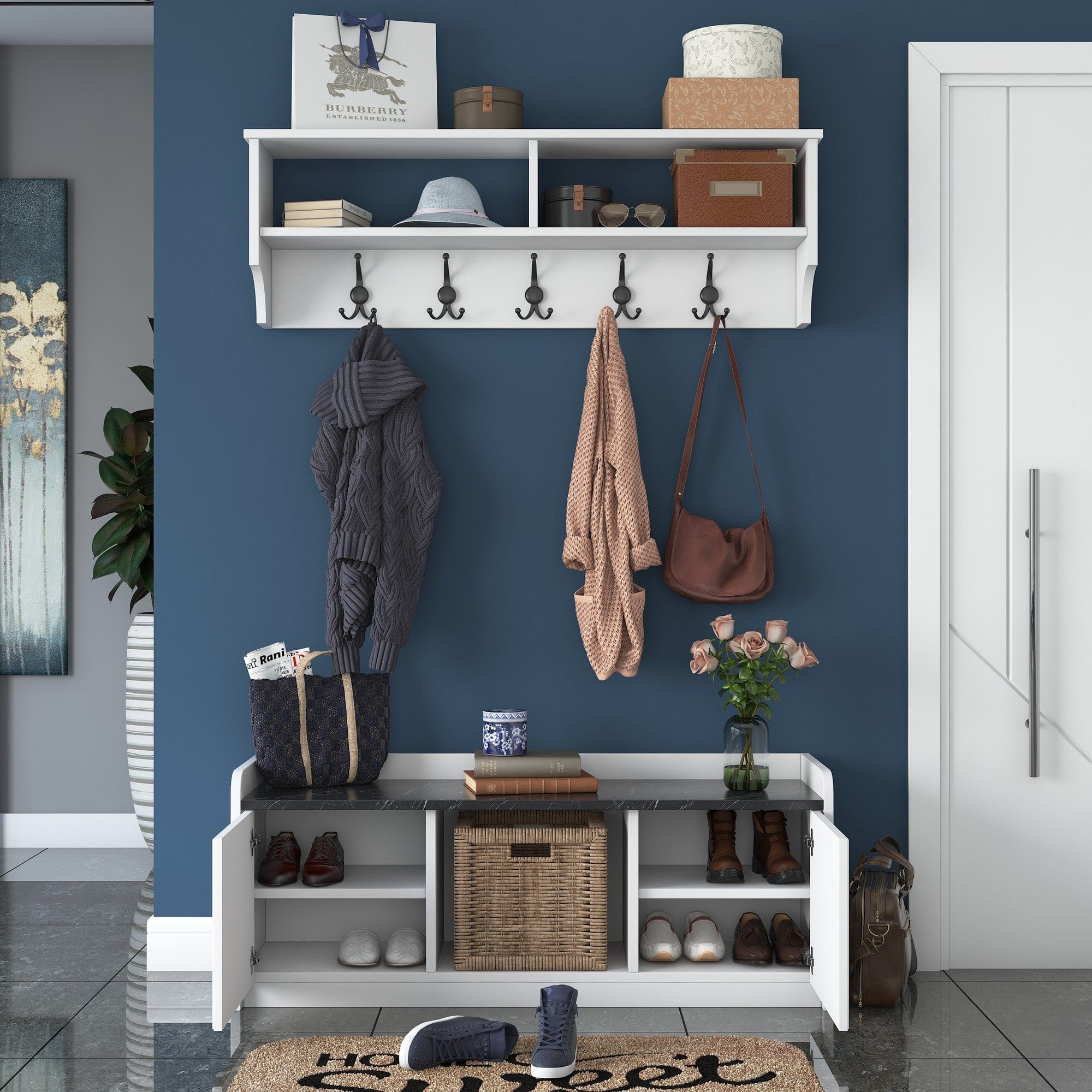 Asir Set de mobila hol din pal, 2 piese, EE102 2042 Alb / Negru