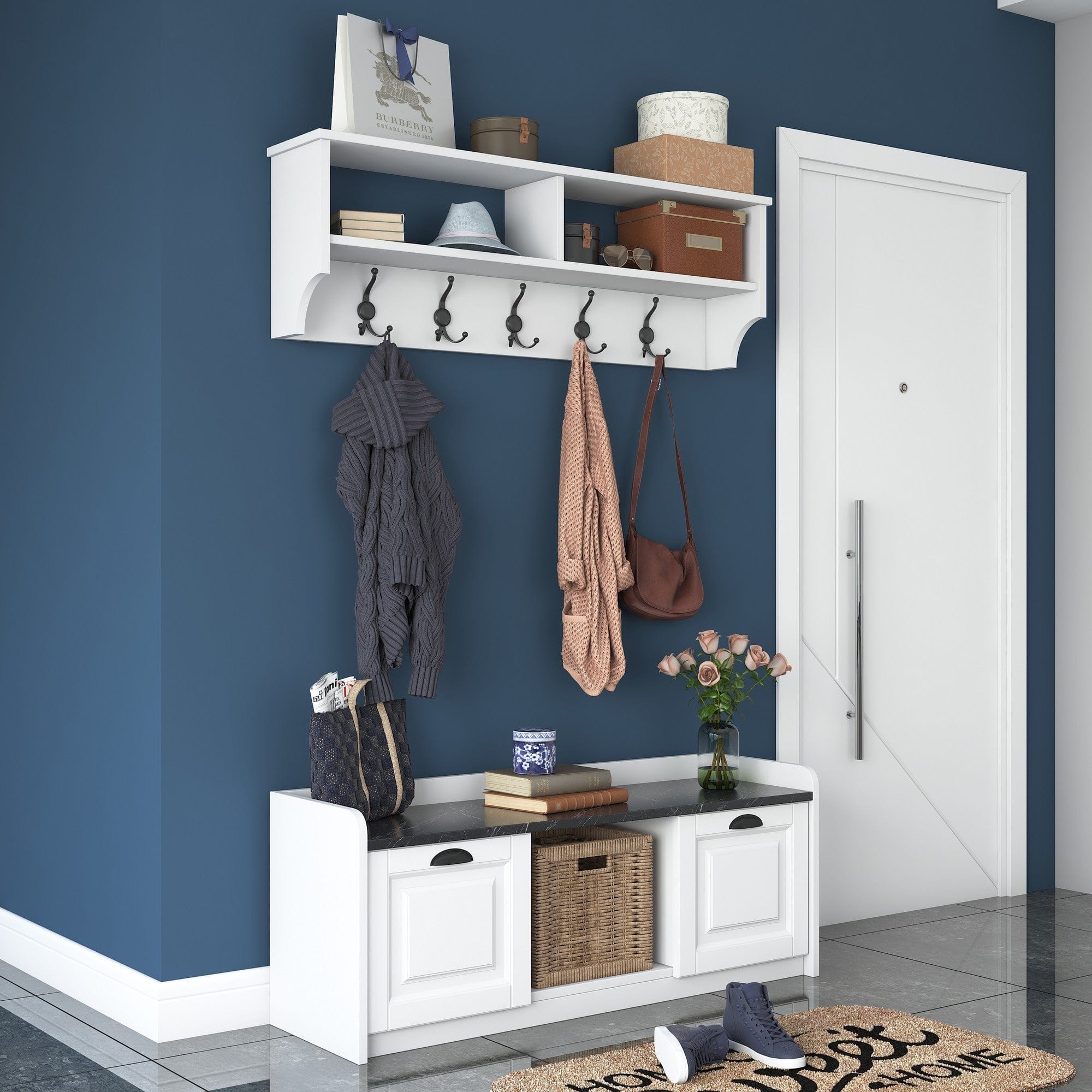 Asir Set de mobila hol din pal, 2 piese, EE102 2042 Alb / Negru