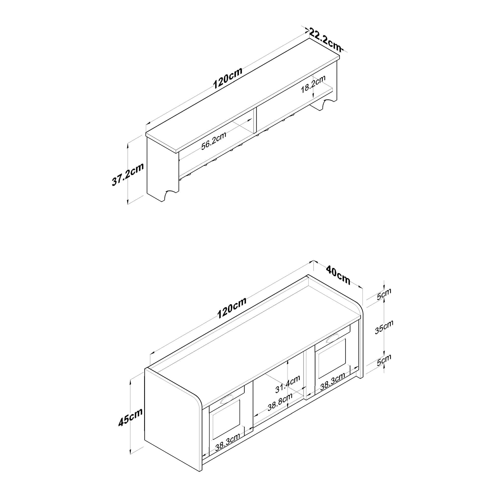 Asir Set de mobila hol din pal, 2 piese, EE102 2042 Alb / Negru