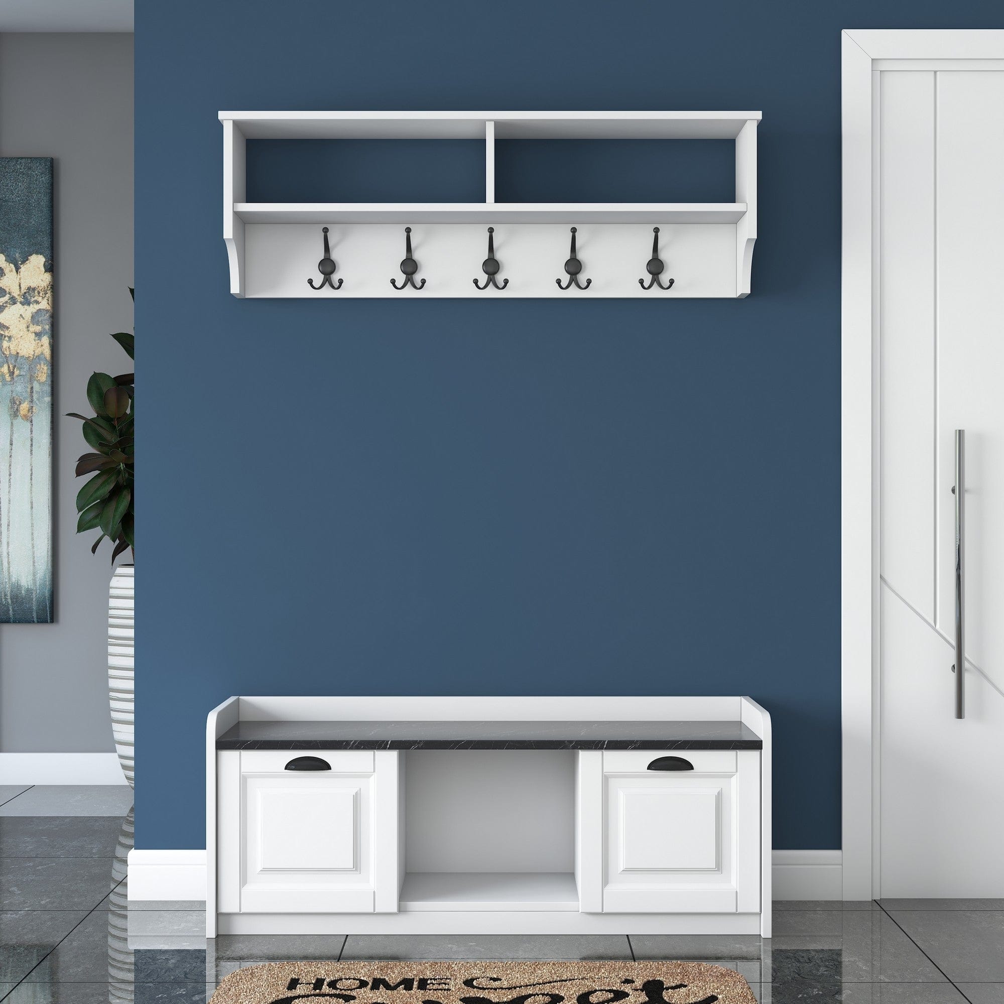 Asir Set de mobila hol din pal, 2 piese, EE102 2042 Alb / Negru