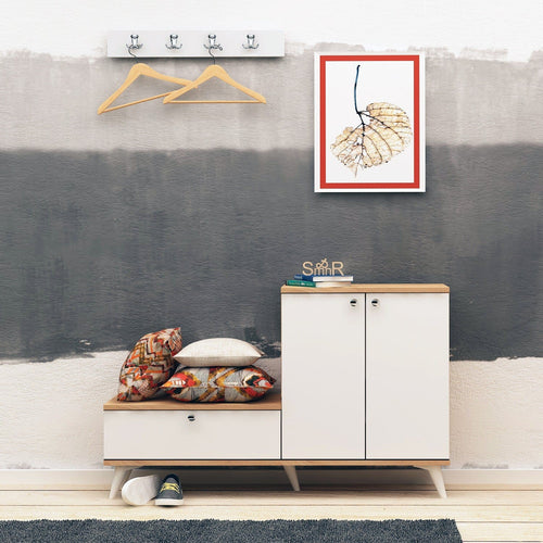 Asir Set de mobila hol din pal, 2 piese, Evva Stejar / Alb