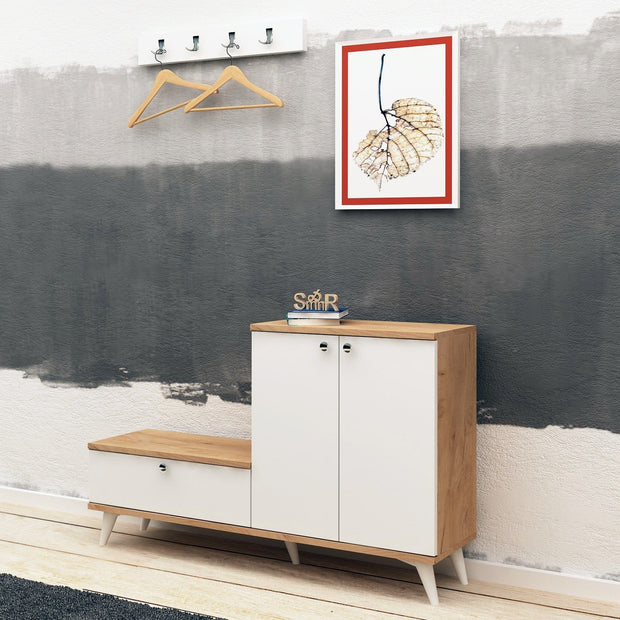 Asir Set de mobila hol din pal, 2 piese, Evva Stejar / Alb