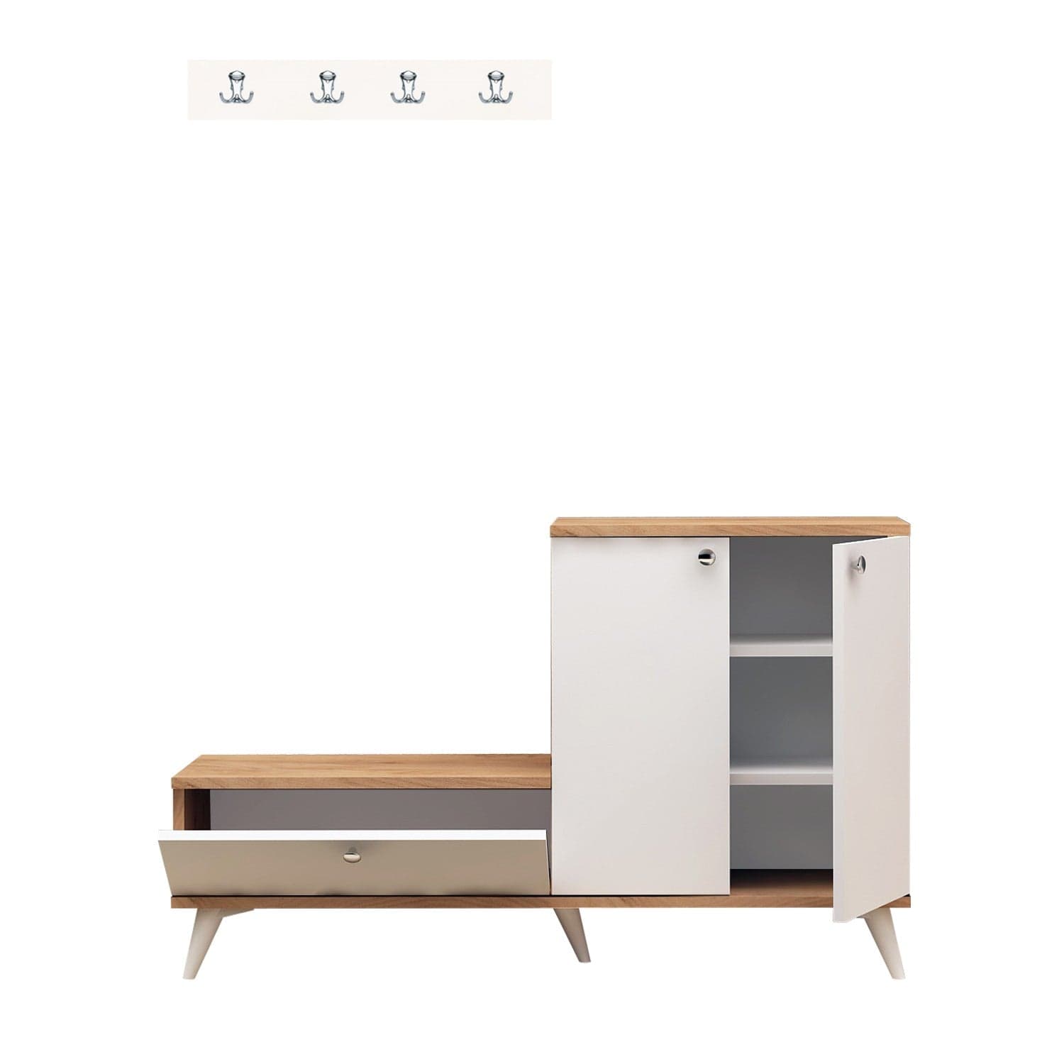 Asir Set de mobila hol din pal, 2 piese, Evva Stejar / Alb