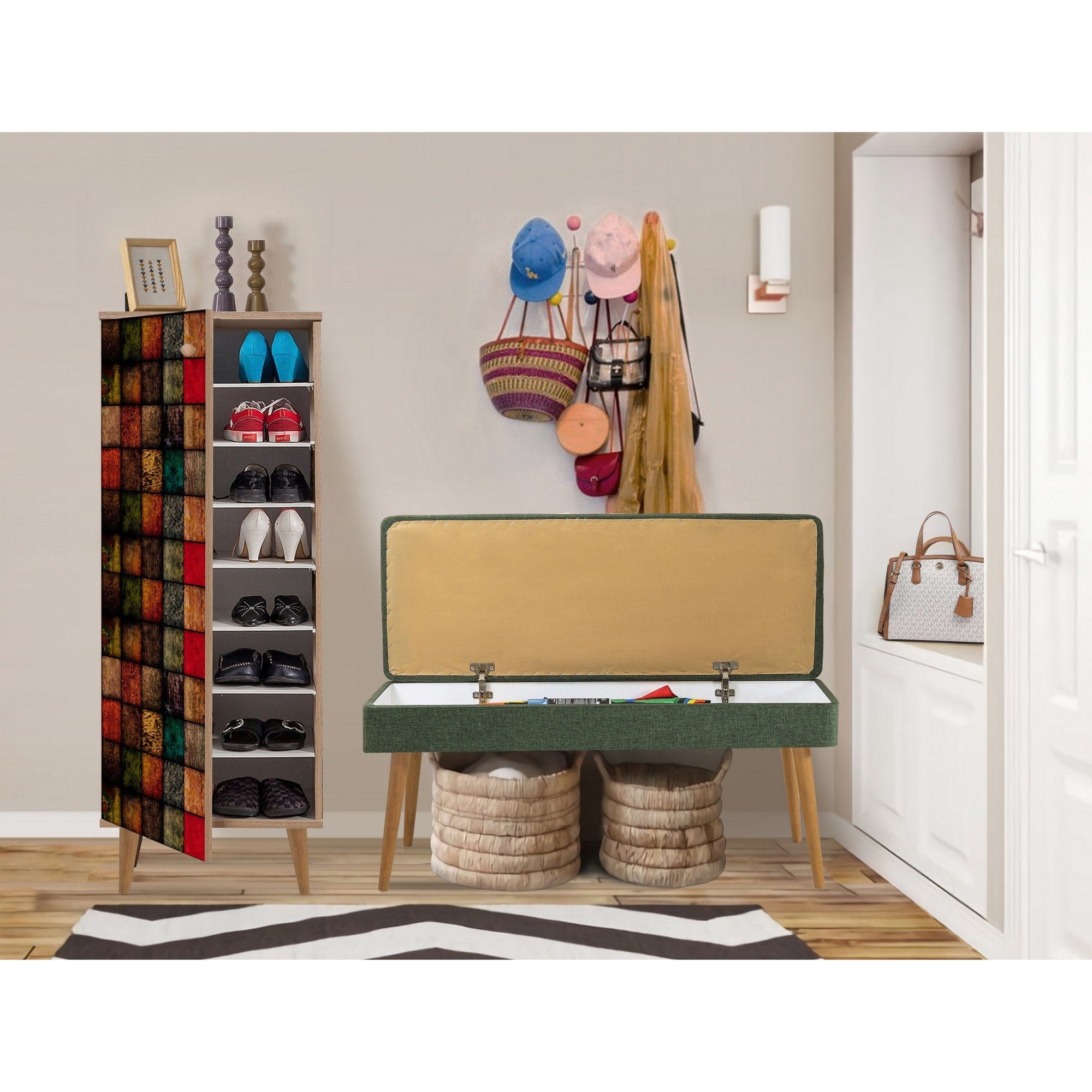 Asir Set de mobila hol din pal, 2 piese, Filinta 723-1070 Multicolor / Verde