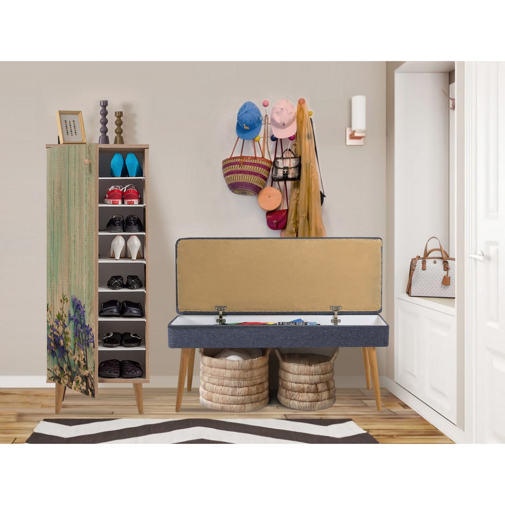 Asir Set de mobila hol din pal, 2 piese, Filinta 727-1048 Multicolor / Bleumarin