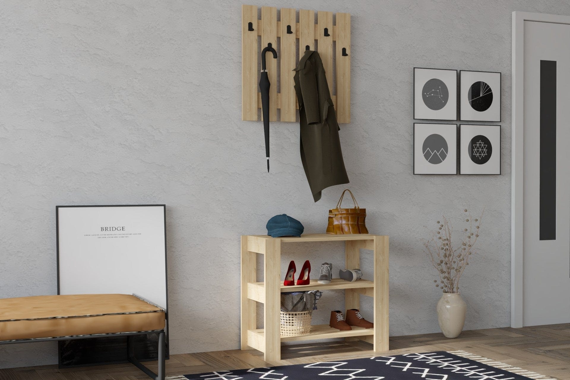 Asir Set de mobila hol din pal, 2 piese, Friends Stejar Sapphire