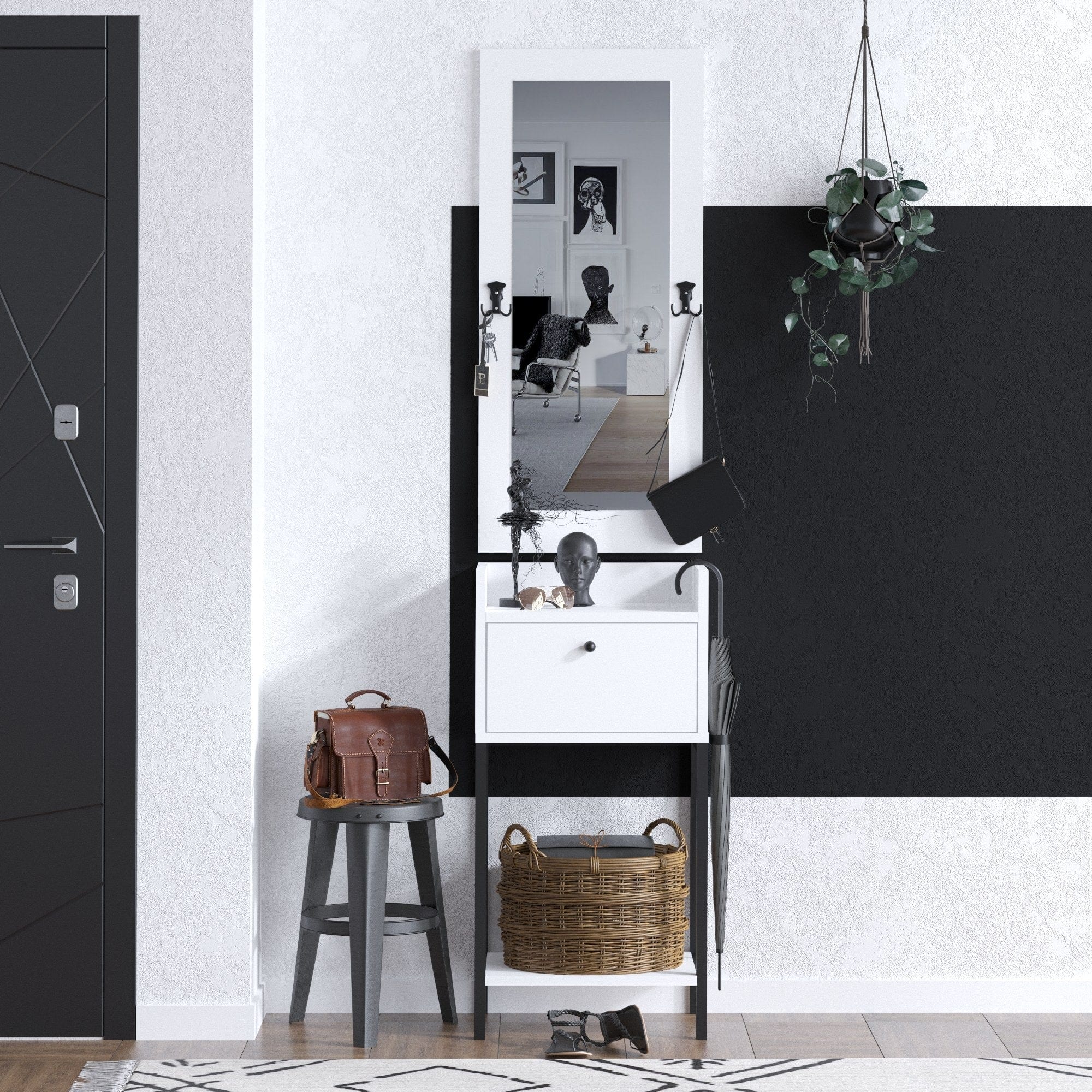 Asir Set de mobila hol din pal, 2 piese, Isabell Alb / Negru