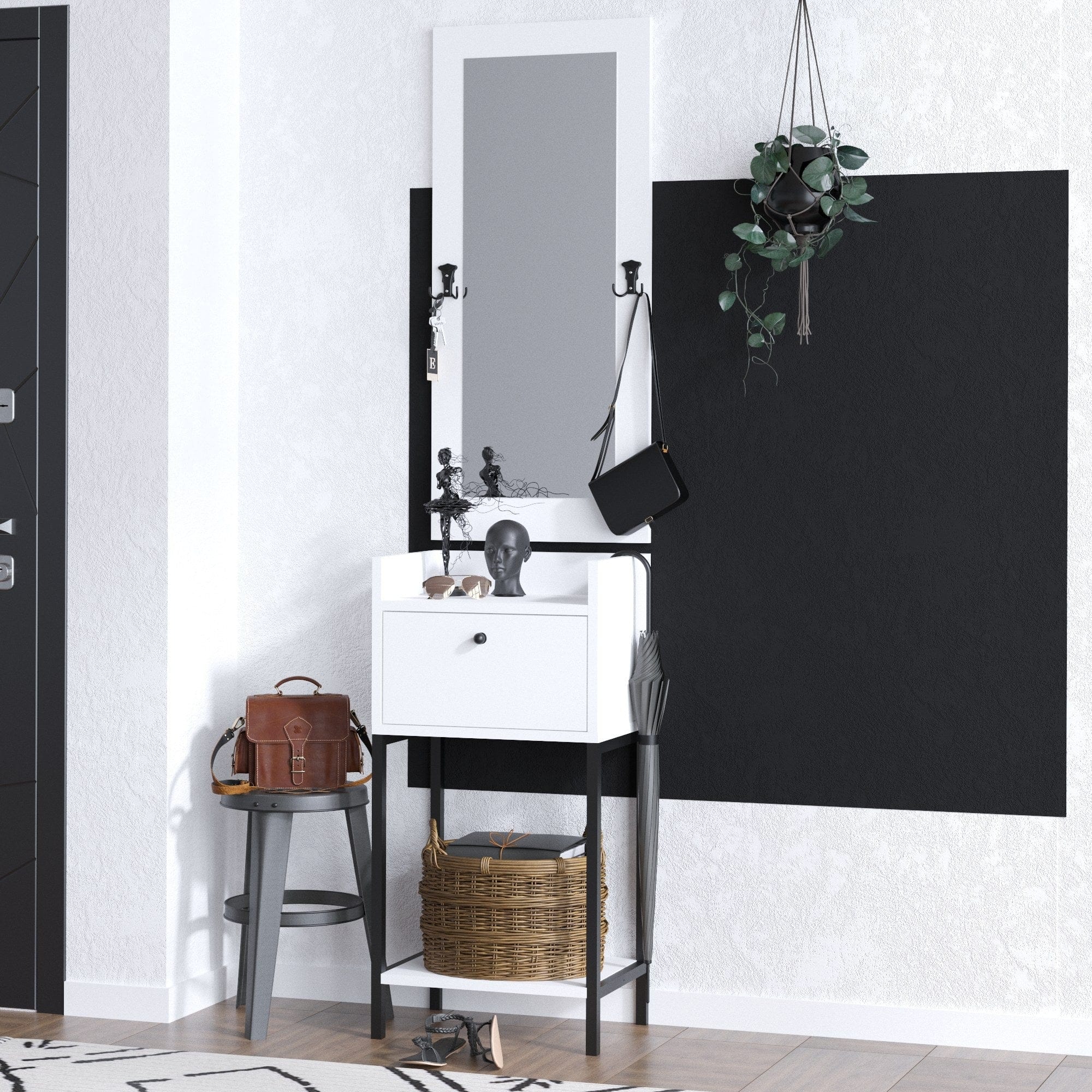 Asir Set de mobila hol din pal, 2 piese, Isabell Alb / Negru