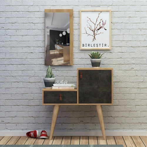 Asir Set de mobila hol din pal, 2 piese, Janna Stejar / Gri Inchis