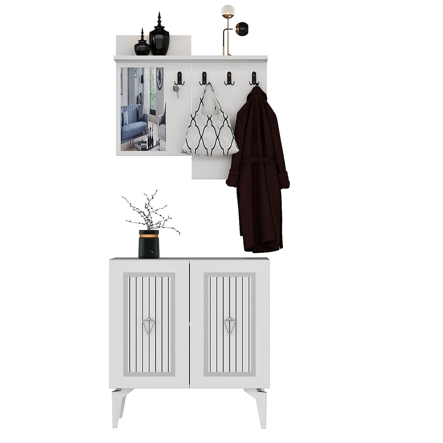 Asir Set de mobila hol din pal, 2 piese, Masal Alb / Argintiu