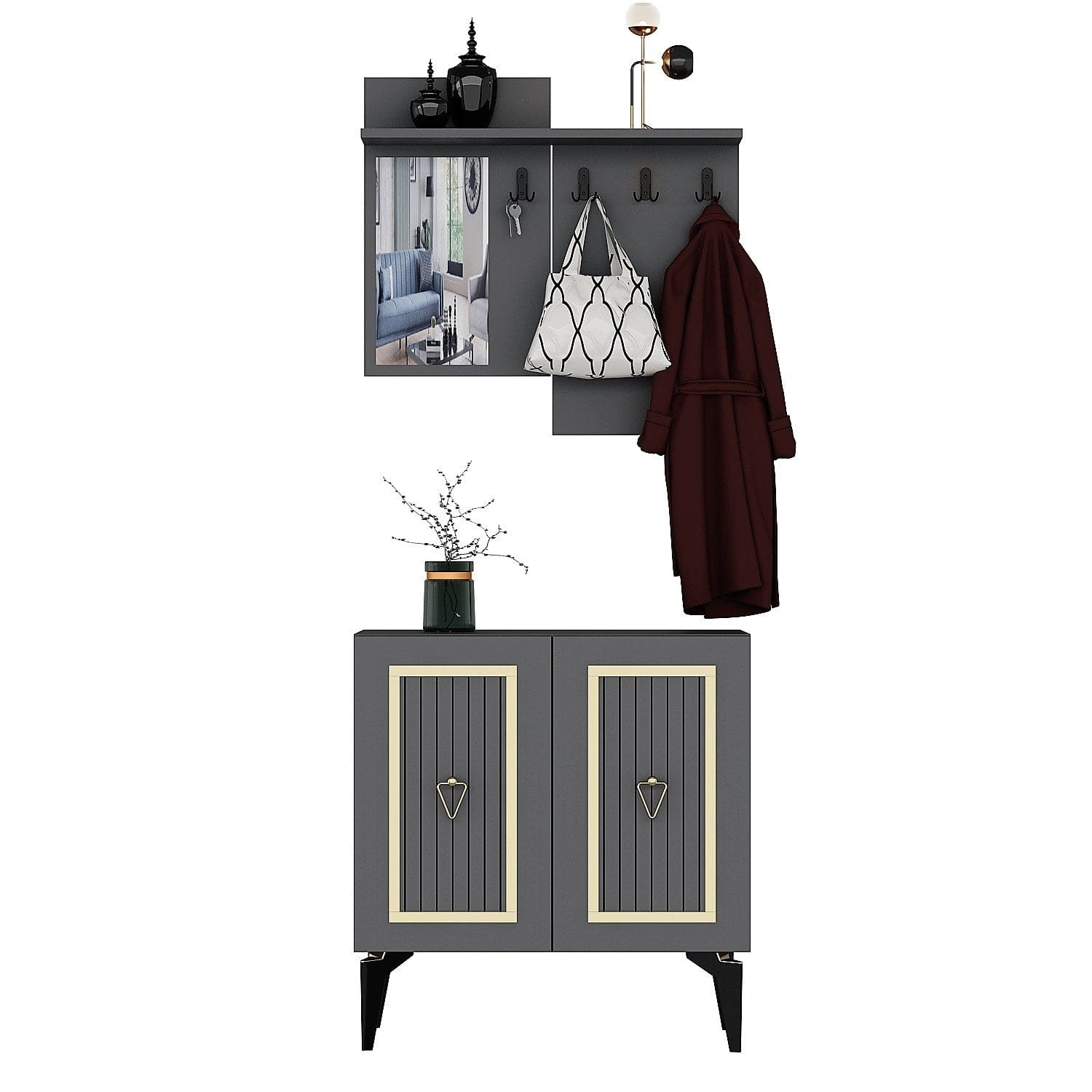 Asir Set de mobila hol din pal, 2 piese, Masal Antracit / Auriu