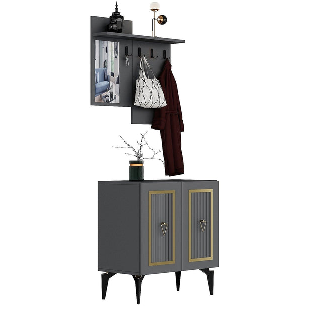 Asir Set de mobila hol din pal, 2 piese, Masal Antracit / Auriu