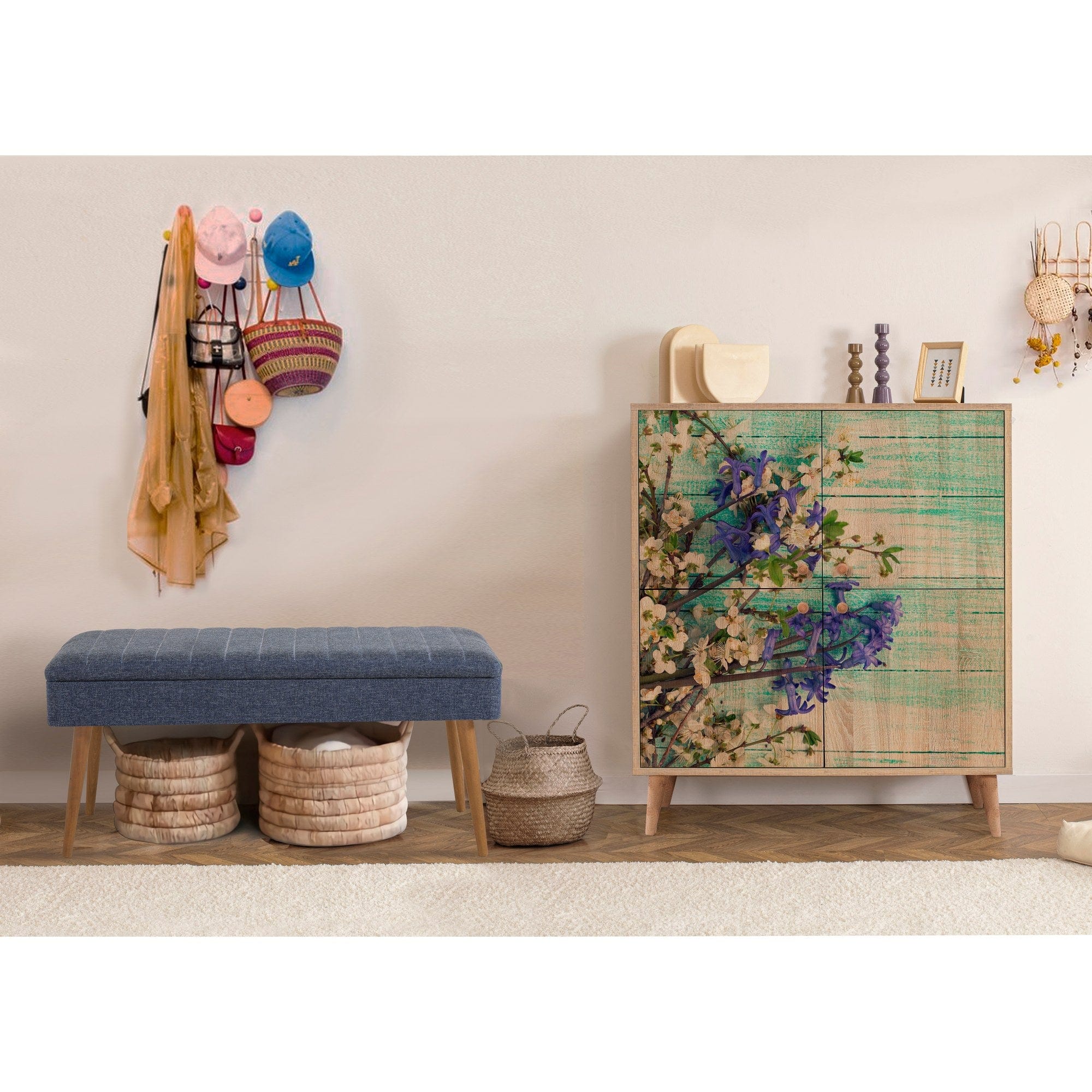 Asir Set de mobila hol din pal, 2 piese, Multilux 727-1048 Multicolor / Bleumarin