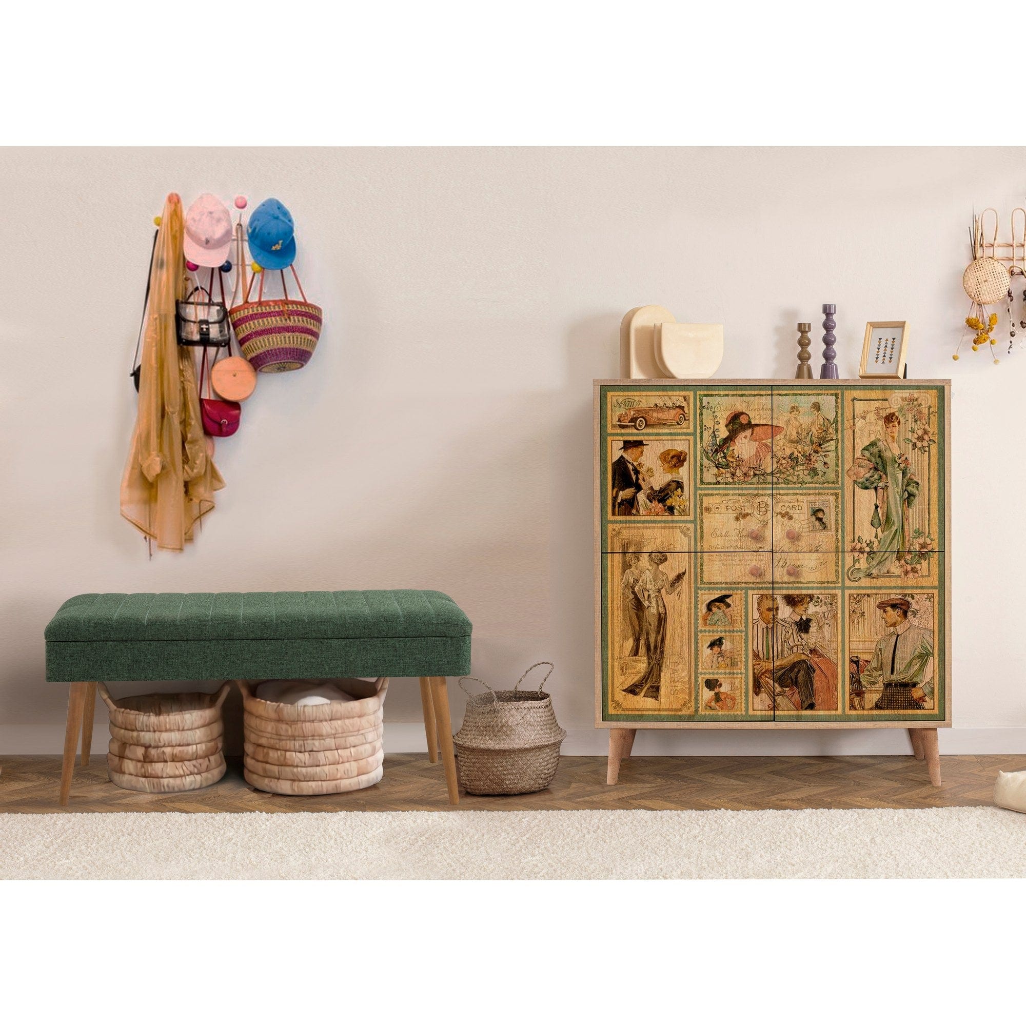 Asir Set de mobila hol din pal, 2 piese, Multilux 732-1070 Multicolor / Verde