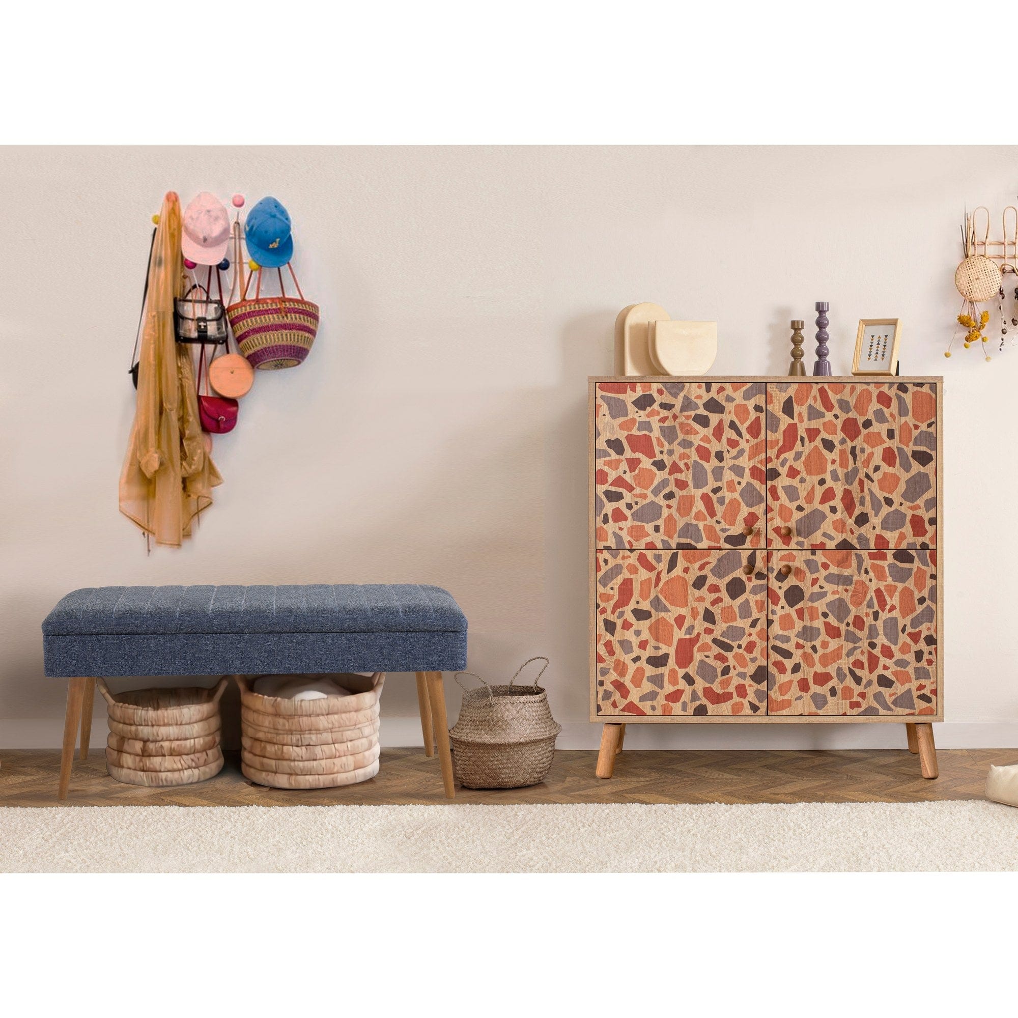 Asir Set de mobila hol din pal, 2 piese, Multilux Pebble 1048 Multicolor / Bleumarin