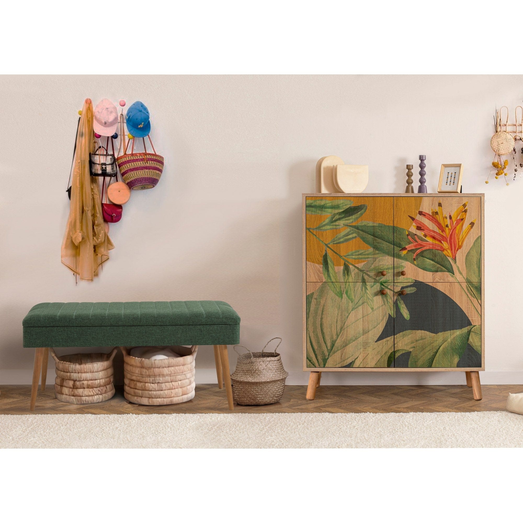 Asir Set de mobila hol din pal, 2 piese, Multilux Saka 1070 Multicolor / Verde