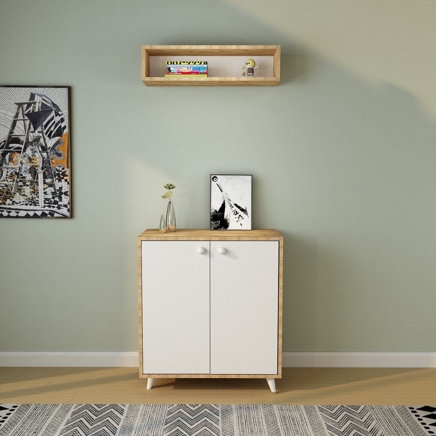 Asir Set de mobila hol din pal, 2 piese, Nisa L1186 Stejar / Alb