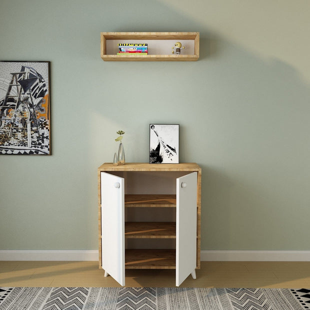 Asir Set de mobila hol din pal, 2 piese, Nisa L1186 Stejar / Alb