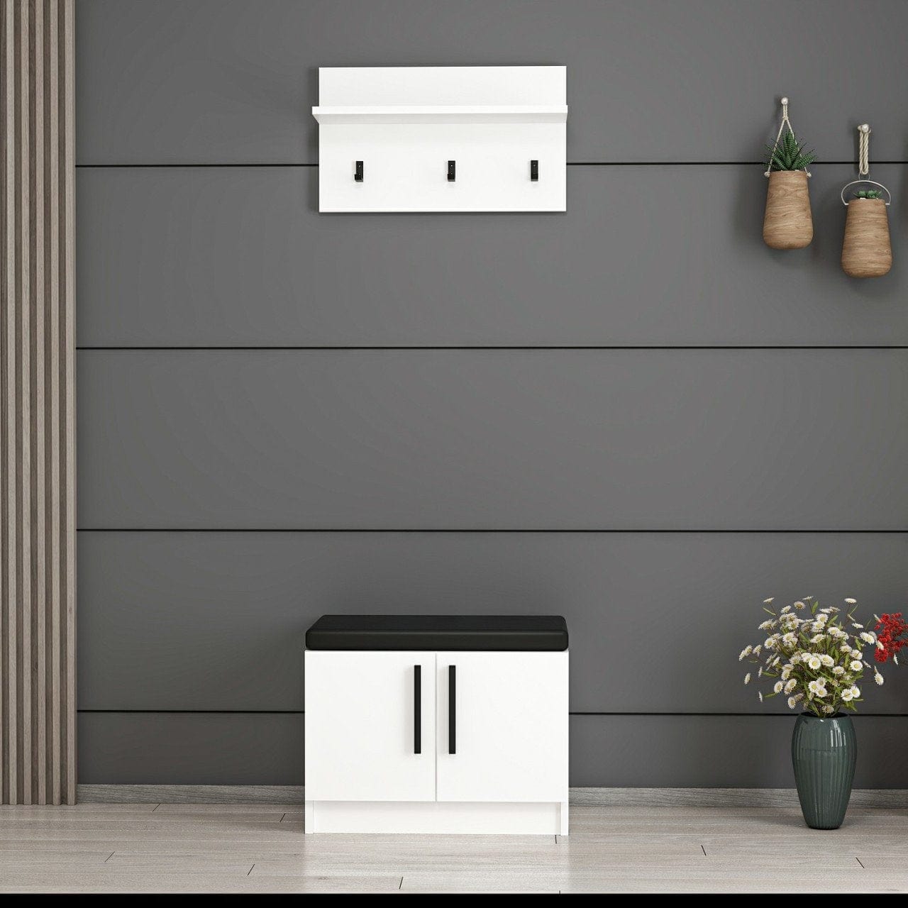 Asir Set de mobila hol din pal, 2 piese, Noah 7291 Alb