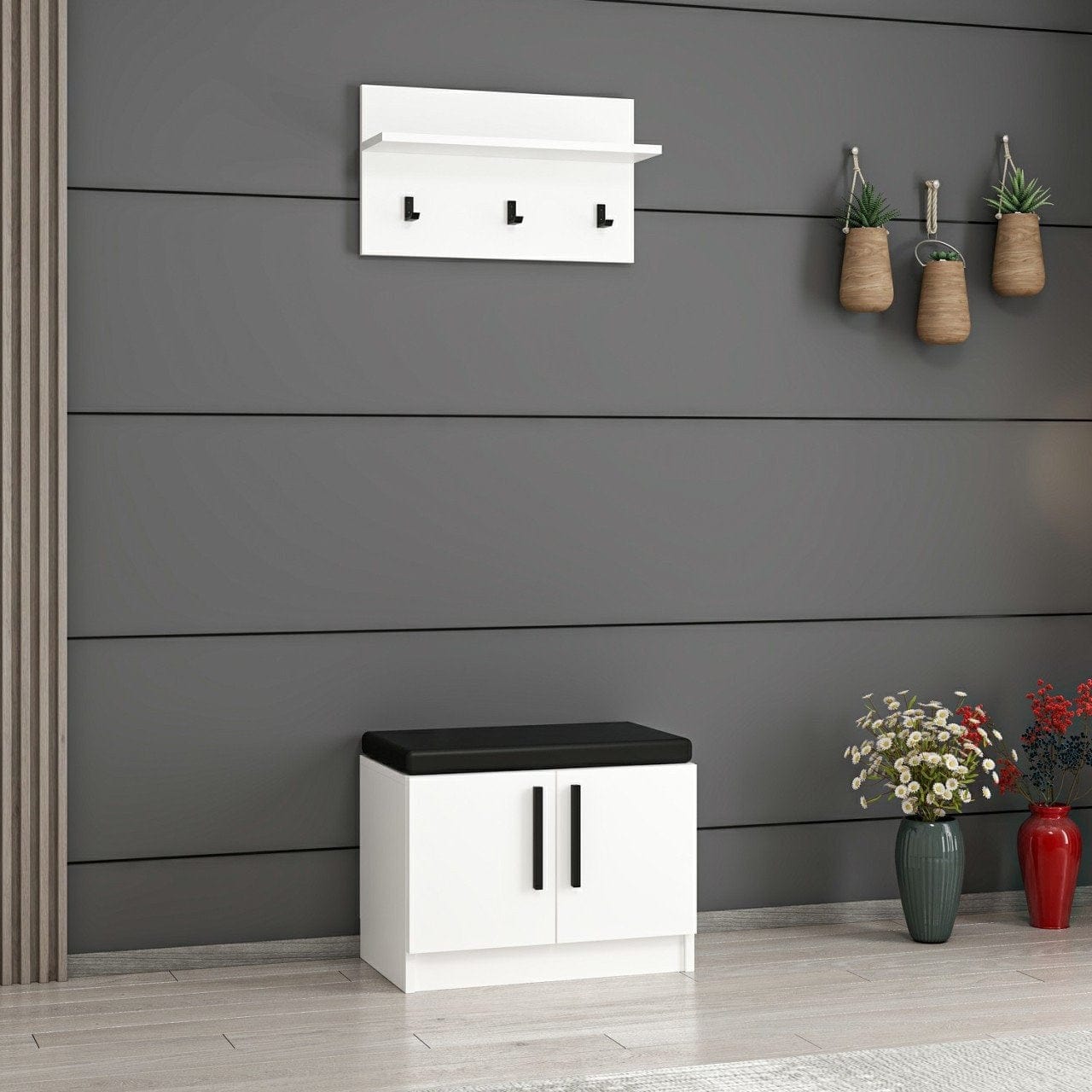 Asir Set de mobila hol din pal, 2 piese, Noah 7291 Alb