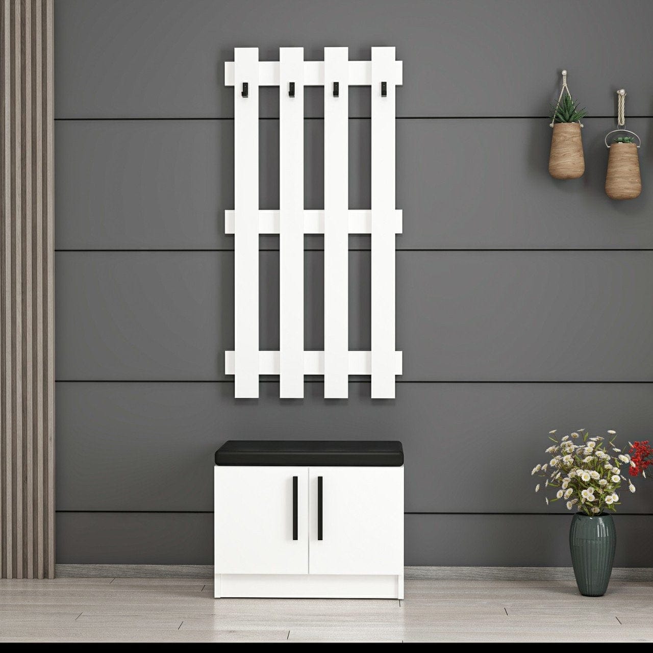 Asir Set de mobila hol din pal, 2 piese, Noah 7292 Alb