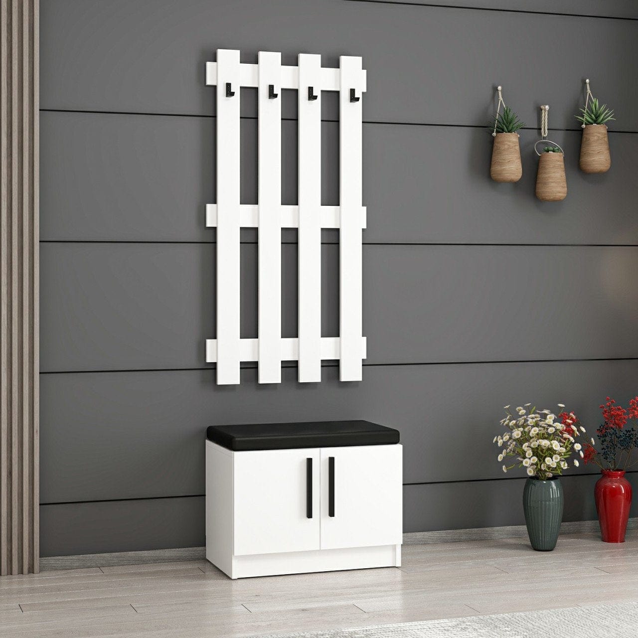 Set de mobila hol din pal, 2 piese, Noah 7292 Alb (2)