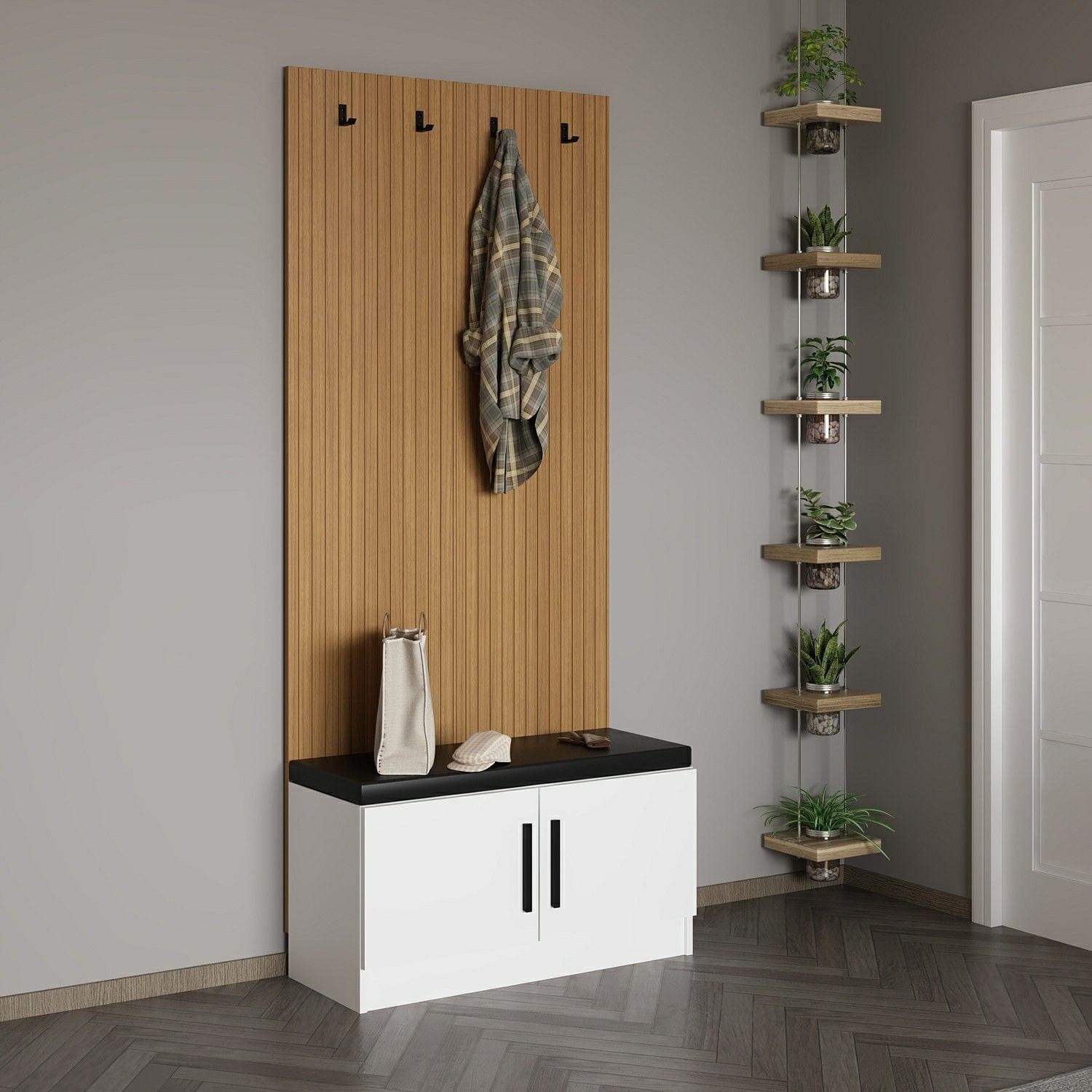 Asir Set de mobila hol din pal, 2 piese, Noah 8287 Alb / Nuc