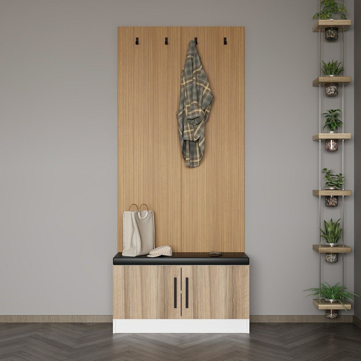 Asir Set de mobila hol din pal, 2 piese, Noah 8299 Nuc / Alb