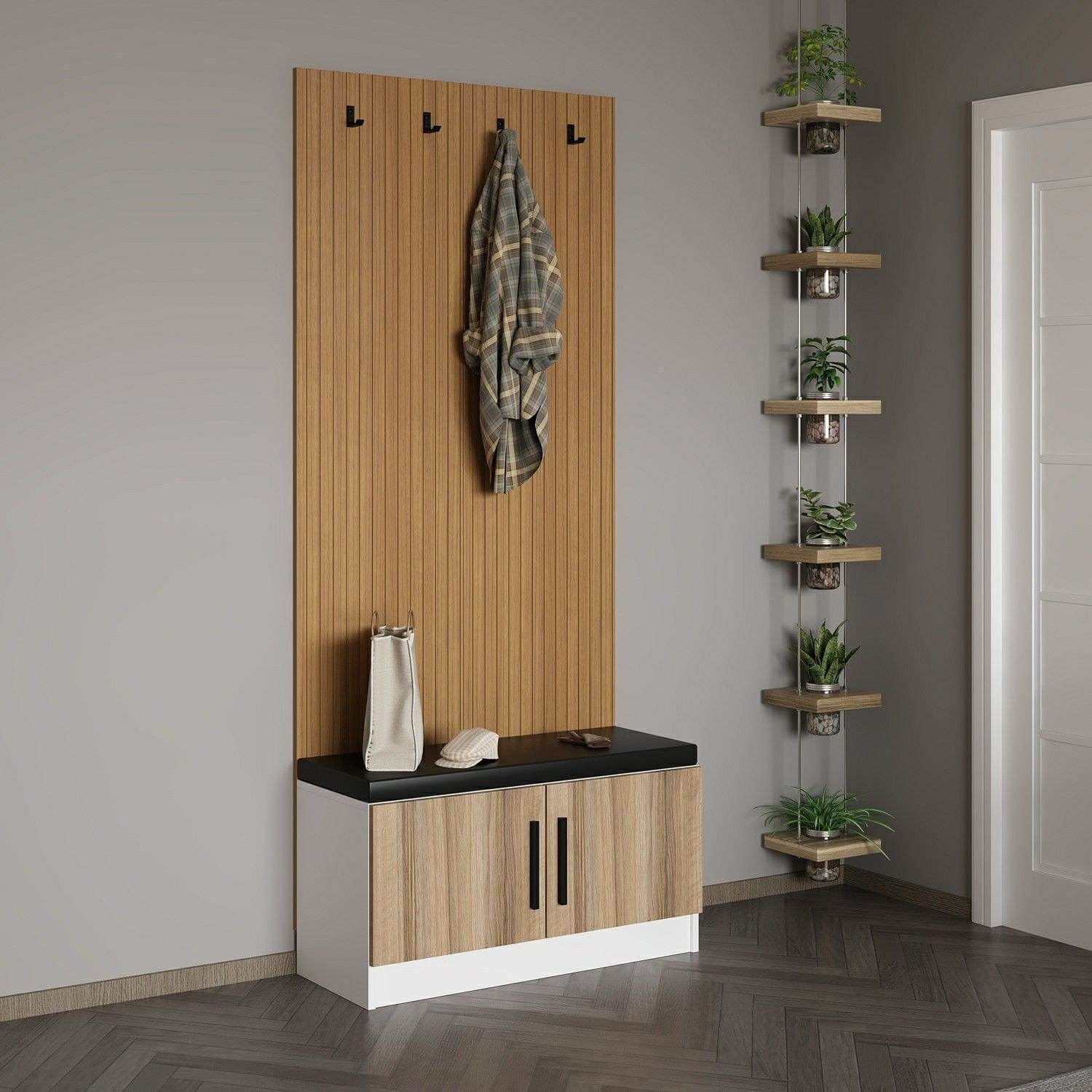 Asir Set de mobila hol din pal, 2 piese, Noah 8299 Nuc / Alb